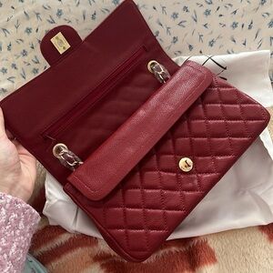 Red Quilted Flap Bag with Gold Hardware